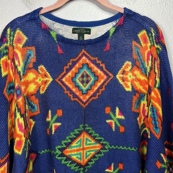 LRL Lauren Jean Co Colorful Southwest Print Cropped Oversized Sweater Medium - Picture 2 of 6